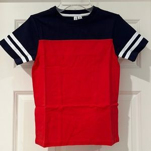 NWT Janie and Jack Boys Cotton Red Navy White Striped Sleeve T-Shirt Size 8